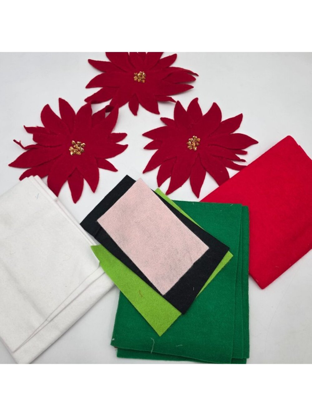 Christmas Craft Felt Sheets & Red Poinsettia Cutouts Assorted Colors Holiday